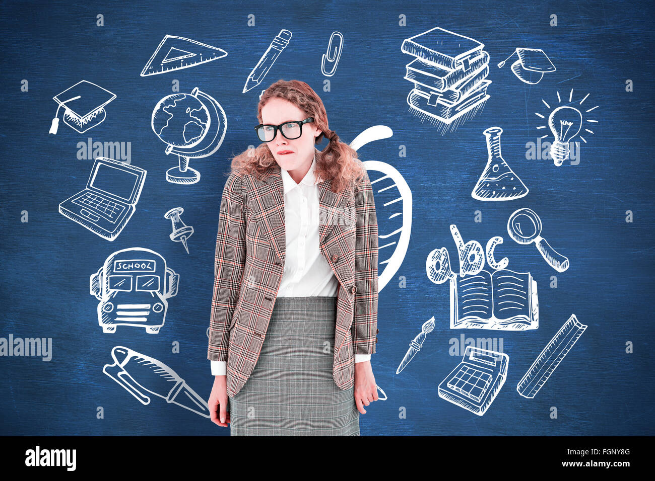 Composite image of geeky hipster woman looking nervous Stock Photo