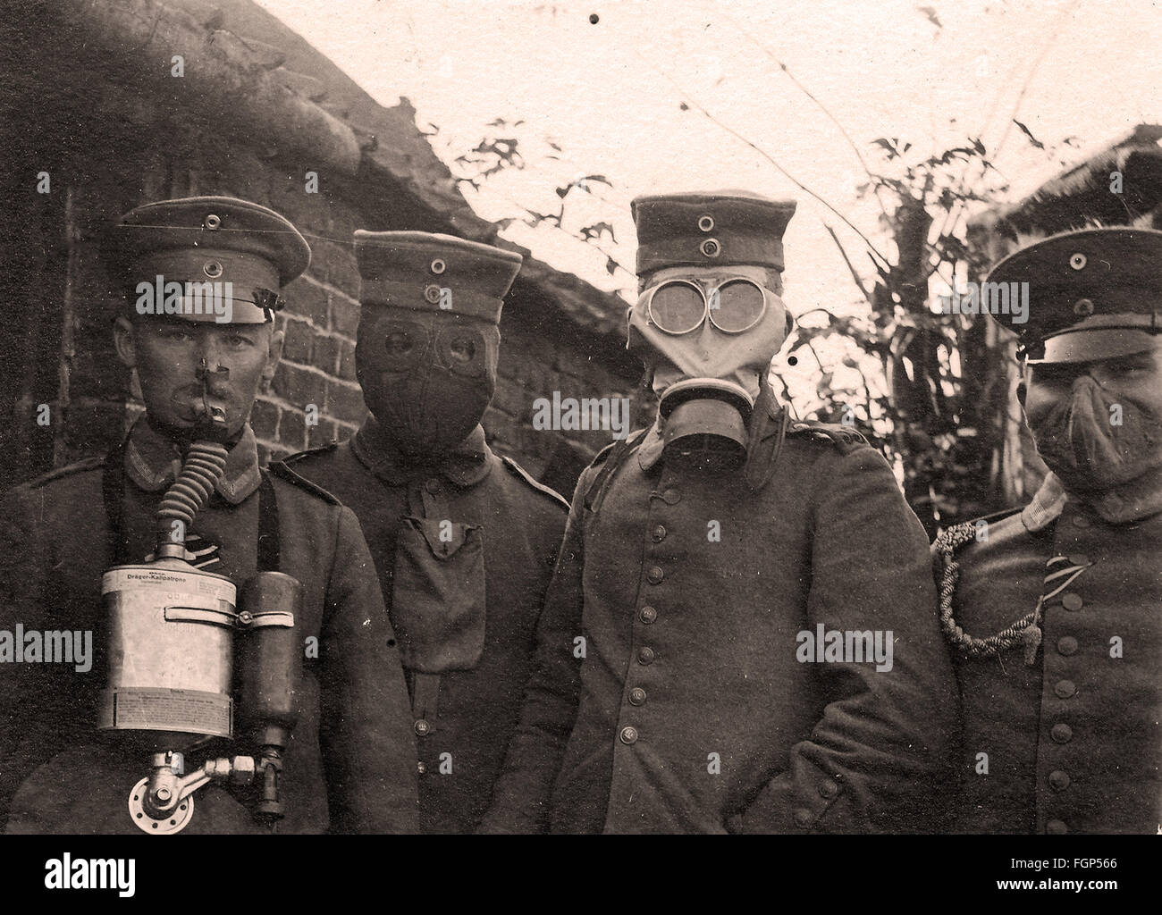 Battle of Verdun 1916 - German Soldiers with strange gas mask Stock Photo