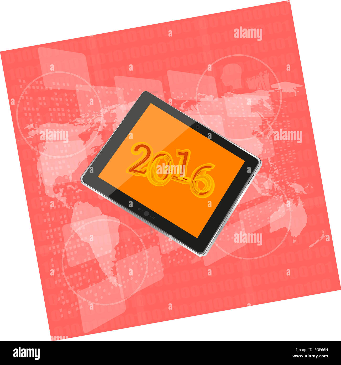 Tablet Pc Or Smart Phone On Business Digital Touch Screen World Map Happy New Year 16 Concept Stock Photo Alamy