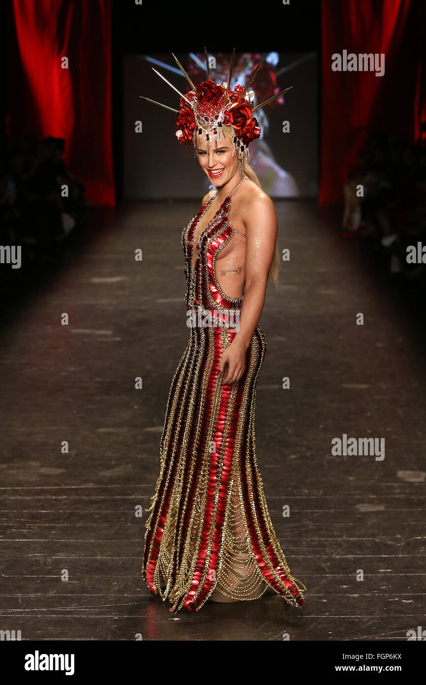 Gigi Gorgeous wears Laurel DeWitt at Go Red for Women Red Dress Collection 2016 Presented by Macy's at New York Fashion Week. Stock Photo