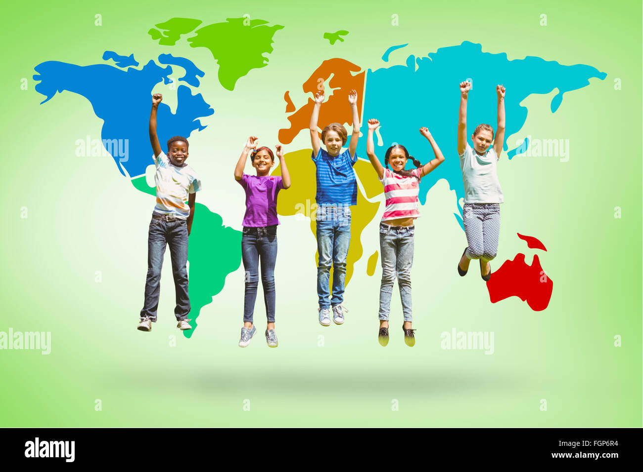 Composite image of children jumping at park Stock Photo - Alamy