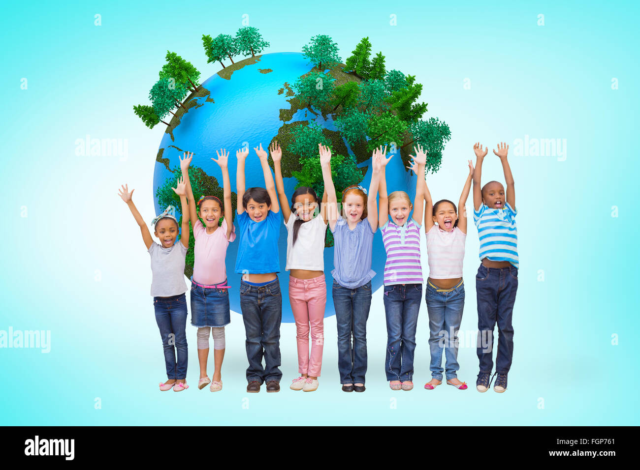 Composite image of cute pupils smiling at camera in classroom Stock ...