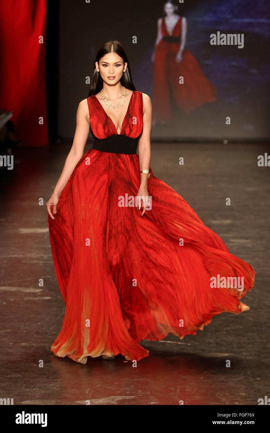 Miss Universe 2016 Pia Alonzo Wurtzbach wears Carmen Marc Valvo at Go Red for Women Red Dress Collection 2016 at NYFW in NYC. Stock Photo