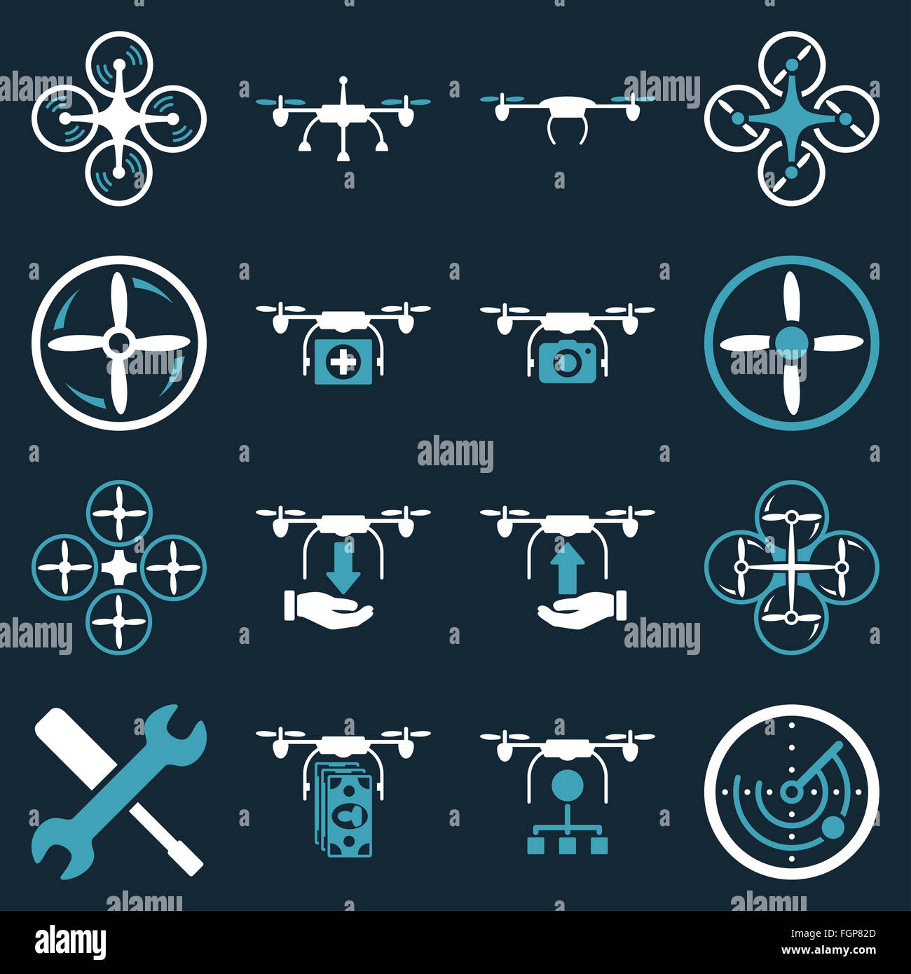 Flying drone flat bicolor icons Stock Photo - Alamy