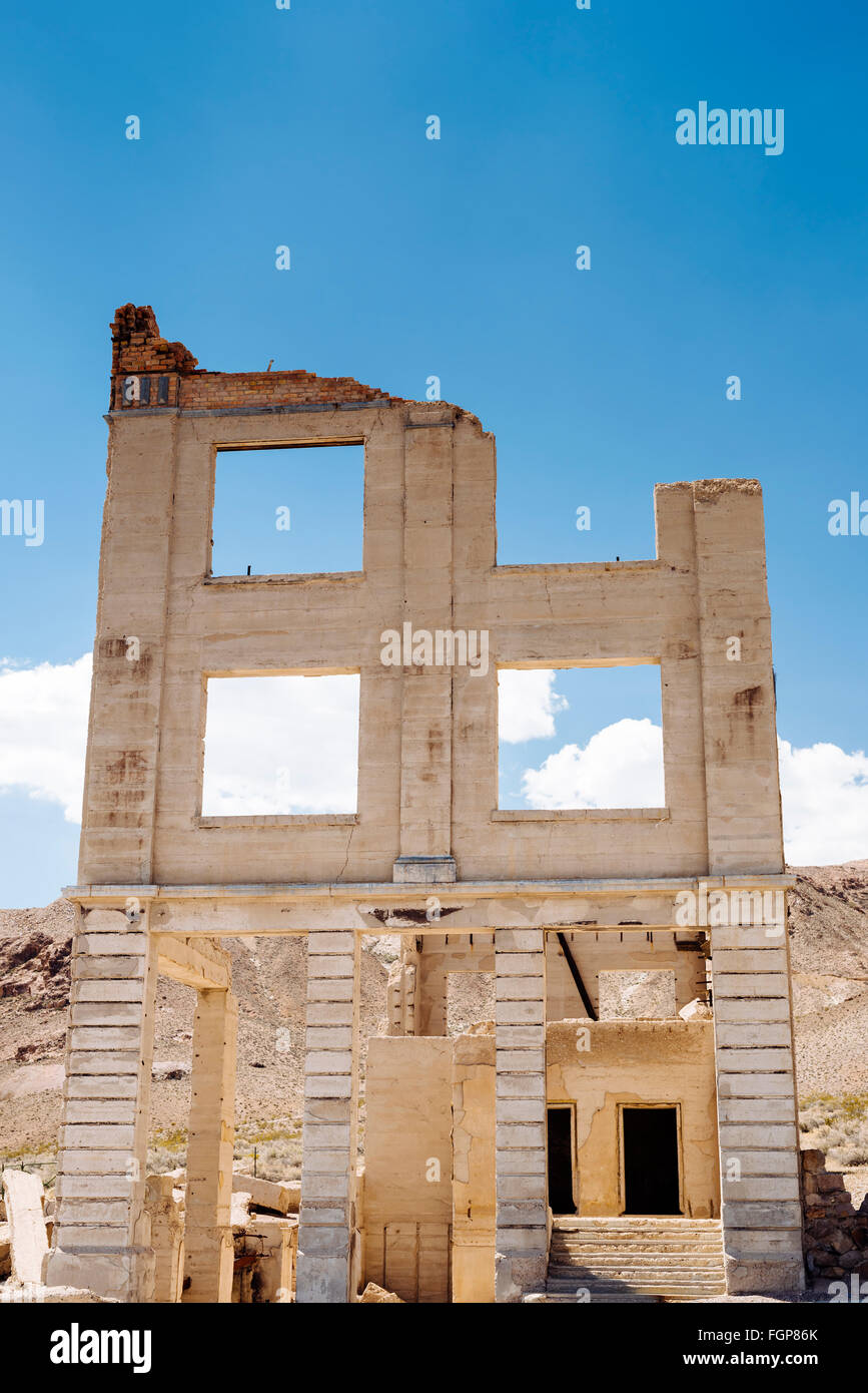 The remains of Cook Bank in the desert ghost town of Rhyolite, Nevada Stock Photo