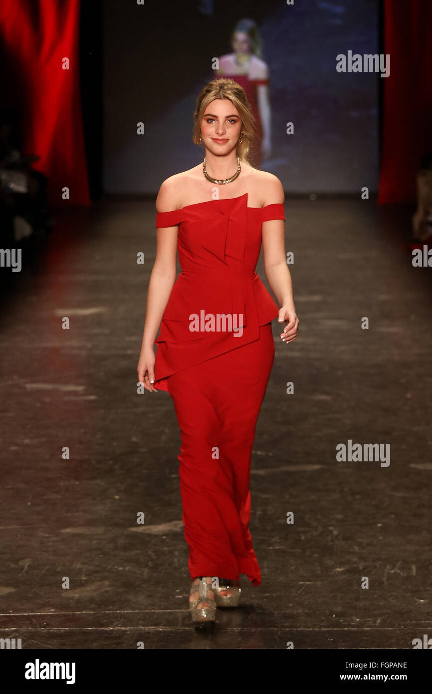 Lele Pons wears Black Halo Eve at Go Red for Women Red Dress Collection 2016 Presented by Macy's at New York Fashion Week. Stock Photo