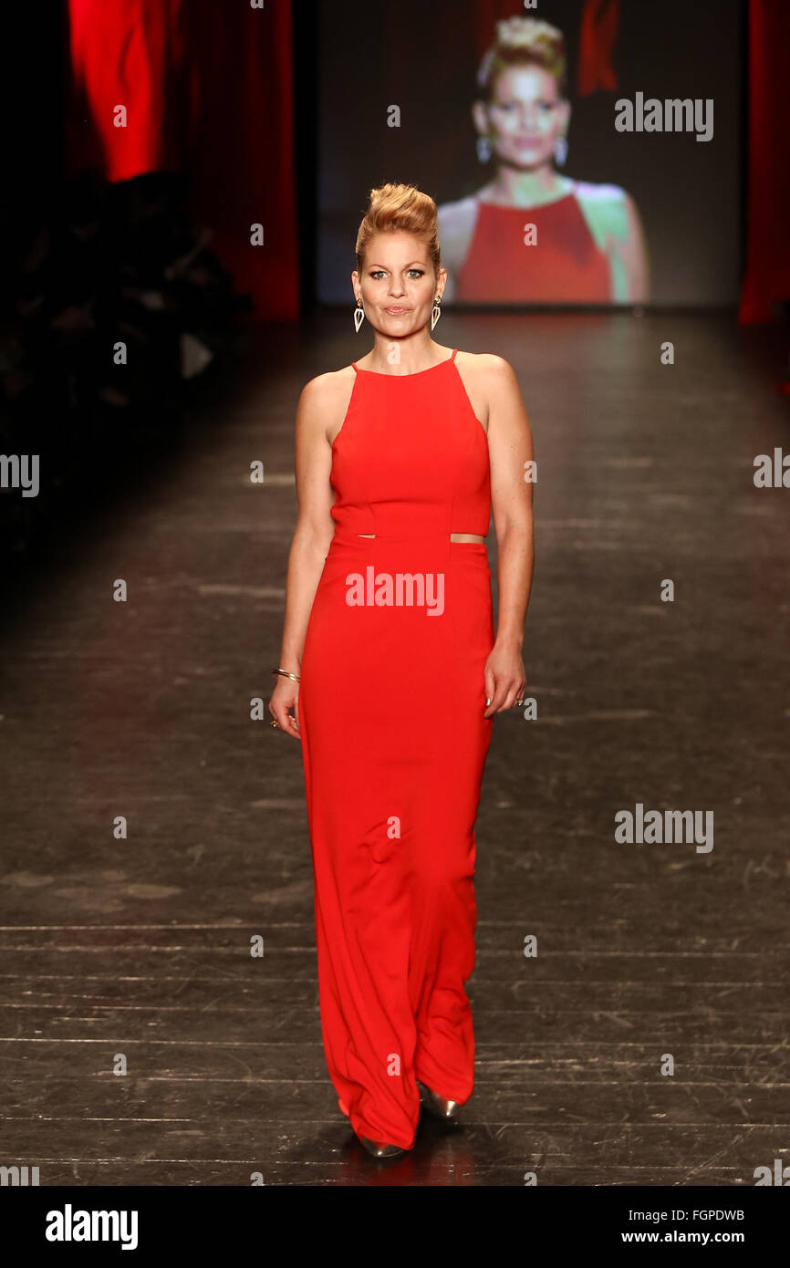 Candace Cameron-Bure wears Badgley Mischka at Go Red for Women Red Dress Collection 2016 at New York Fashion Week in NYC. Stock Photo