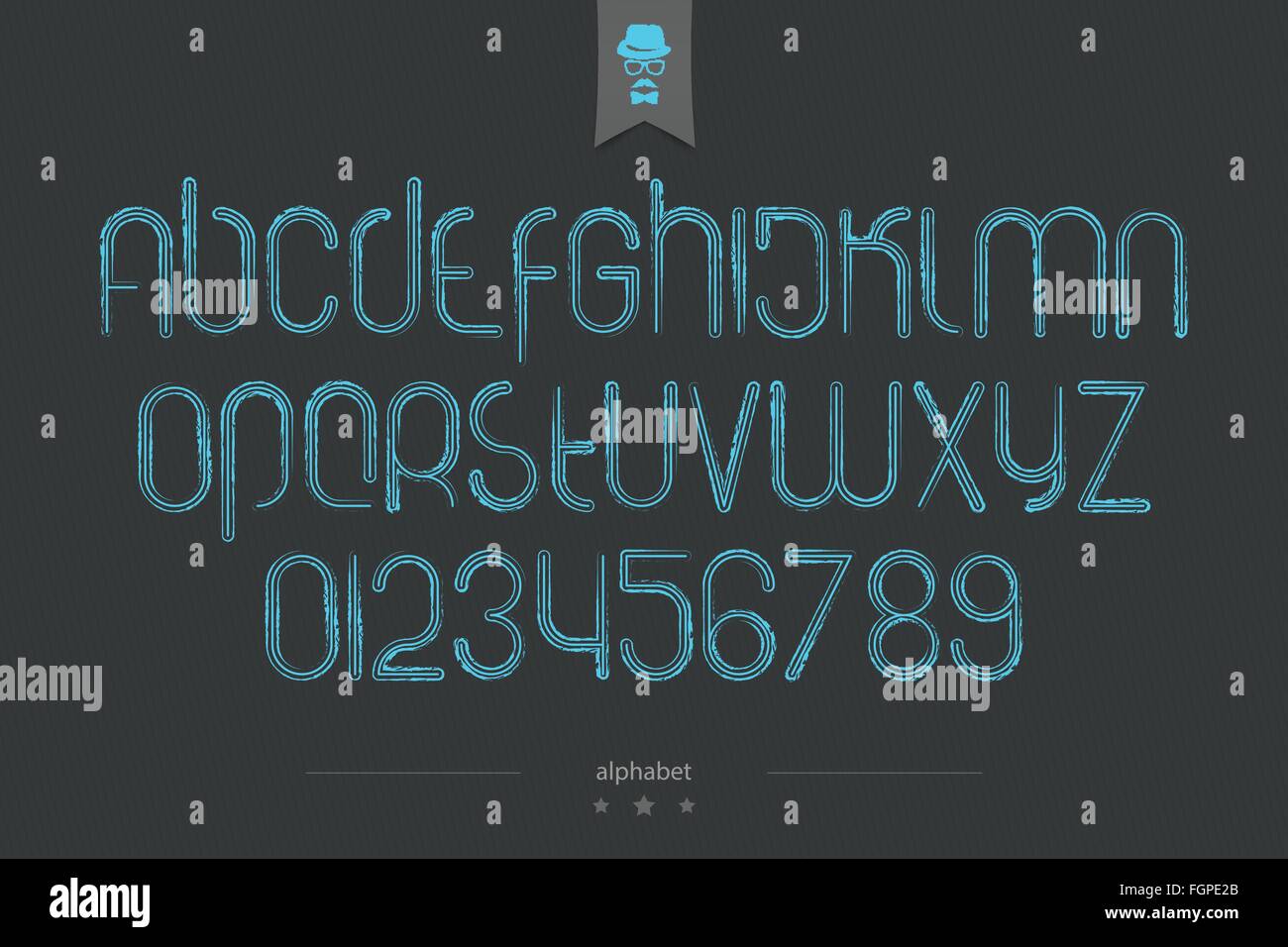 set of blue paintbrush style alphabet letters and numbers over dark