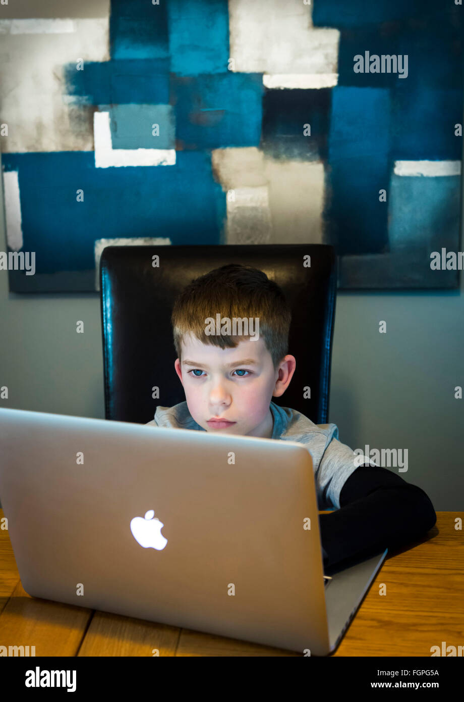 young boy using a computer Stock Photo