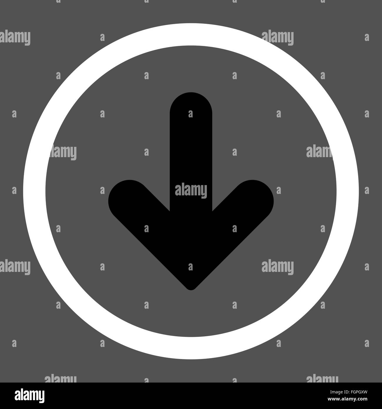 Arrow Down flat black and white colors rounded raster icon Stock Photo ...