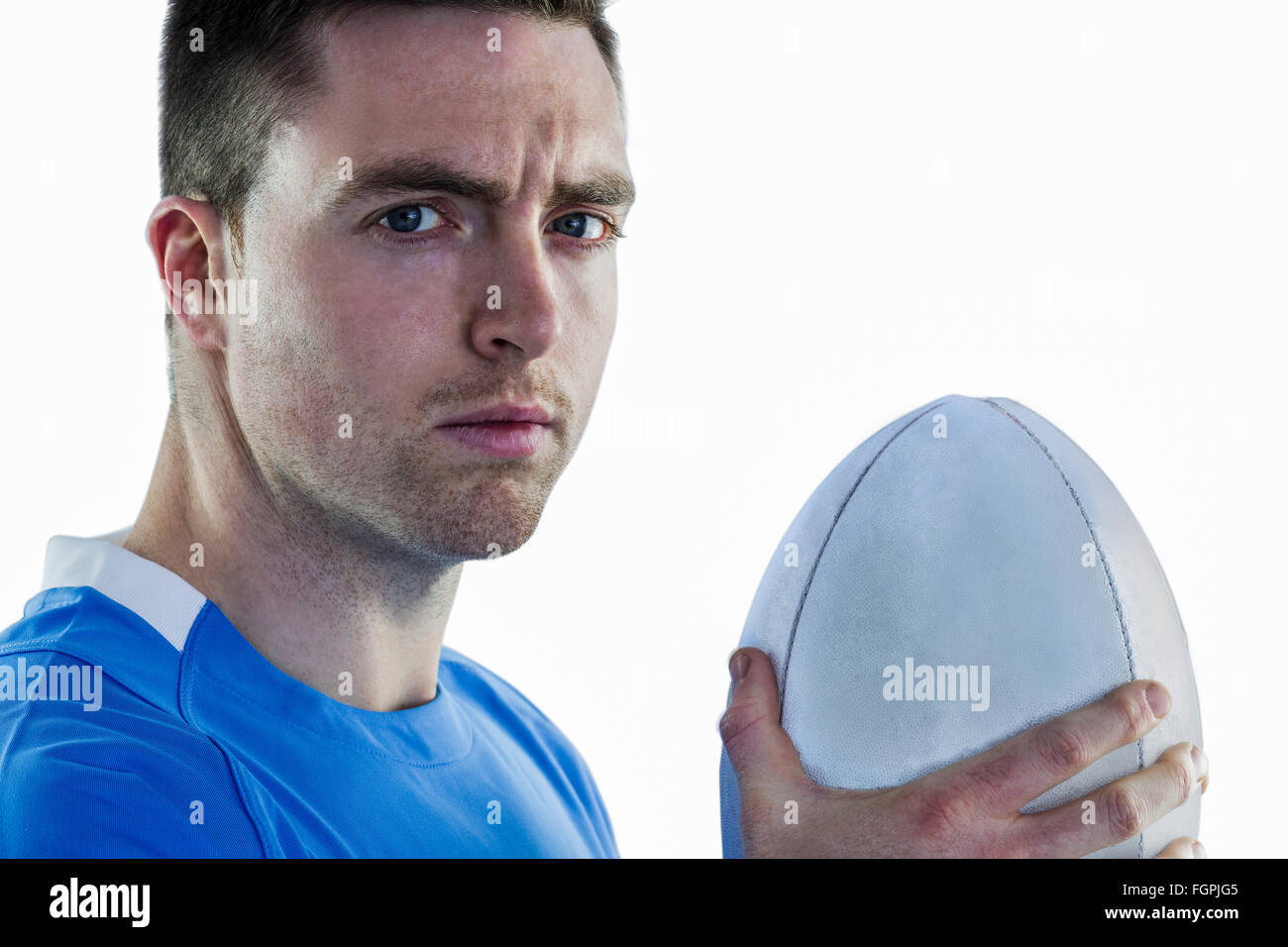 Rugby player holding a rugby ball Stock Photo Alamy