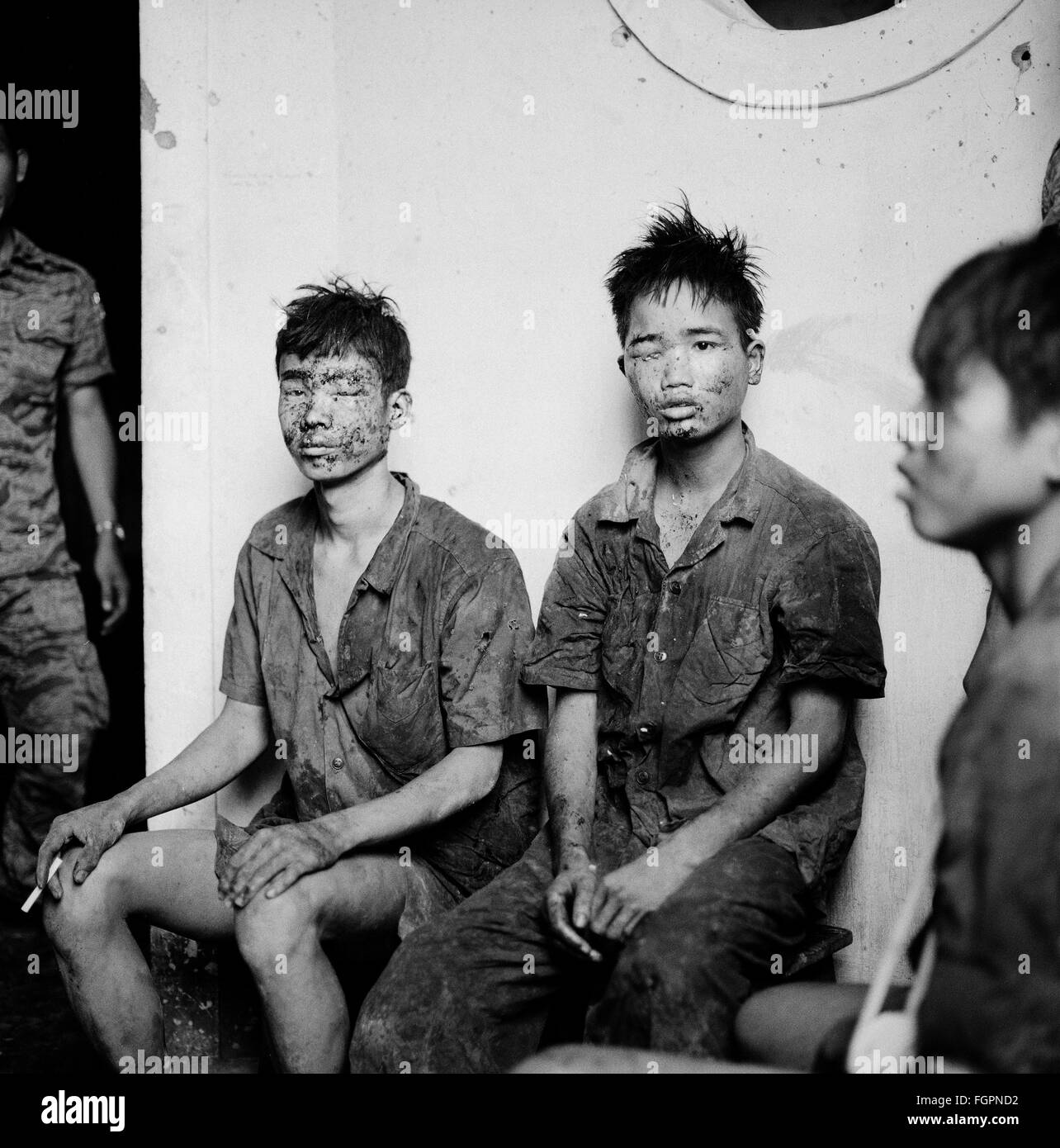 Vietnam War, two captured, wounded North-Vietnamese soldiers, 1972, Additional-Rights-Clearences-Not Available Stock Photo