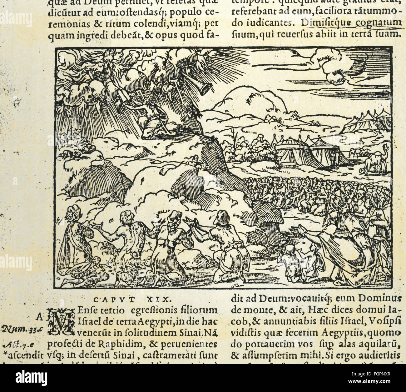 religion, biblical scenes, Moses on Mount Sinai, 'Biblia Sacra', printed by Jean de Tournes, Lyon, 1558, private collection, , Additional-Rights-Clearences-Not Available Stock Photo