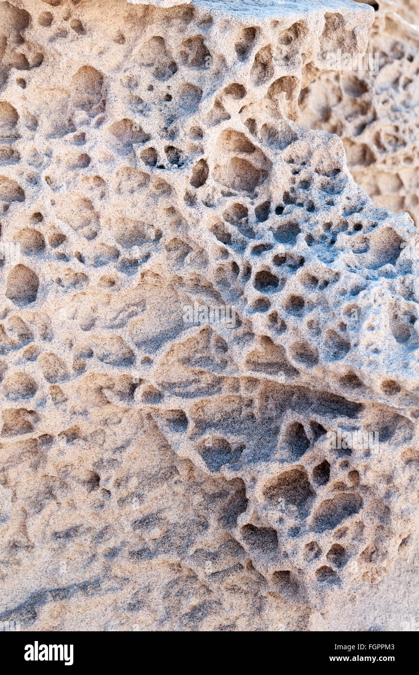 Full frame, close up of volcanic rock formations at Los Escullos, Cabo de Gata National Park, Nijar, Almeria, Spain Stock Photo