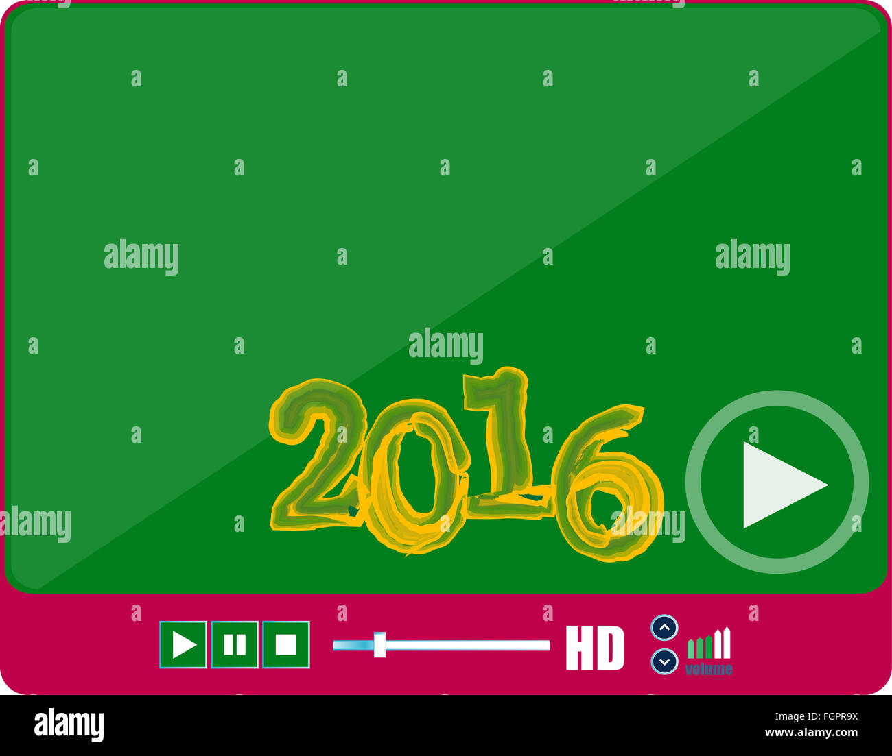 Media player interface, web player isolated on white with a 2016 sign ...