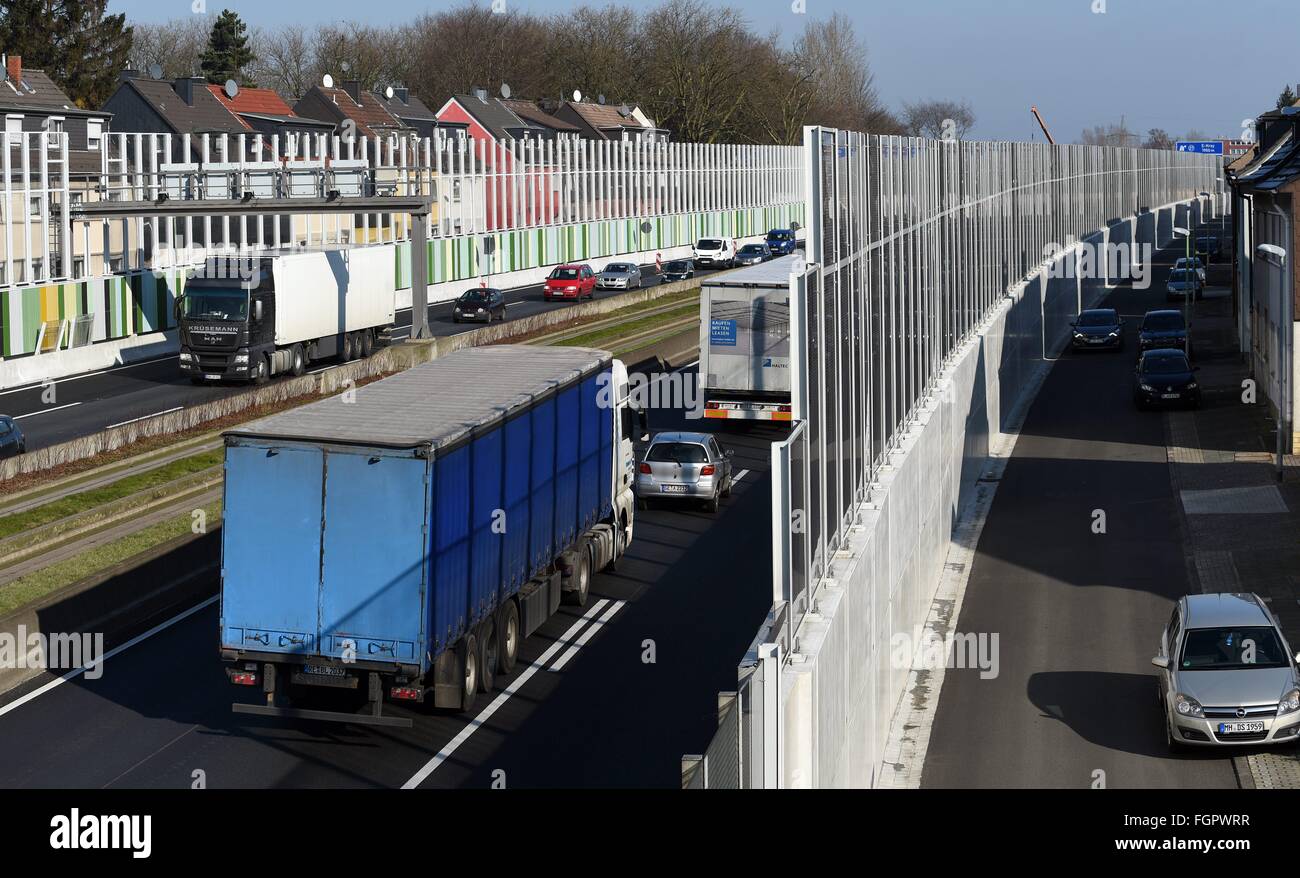 New noise barriers on the A40 in Essen, photo: February 17, 2016. Stock Photo