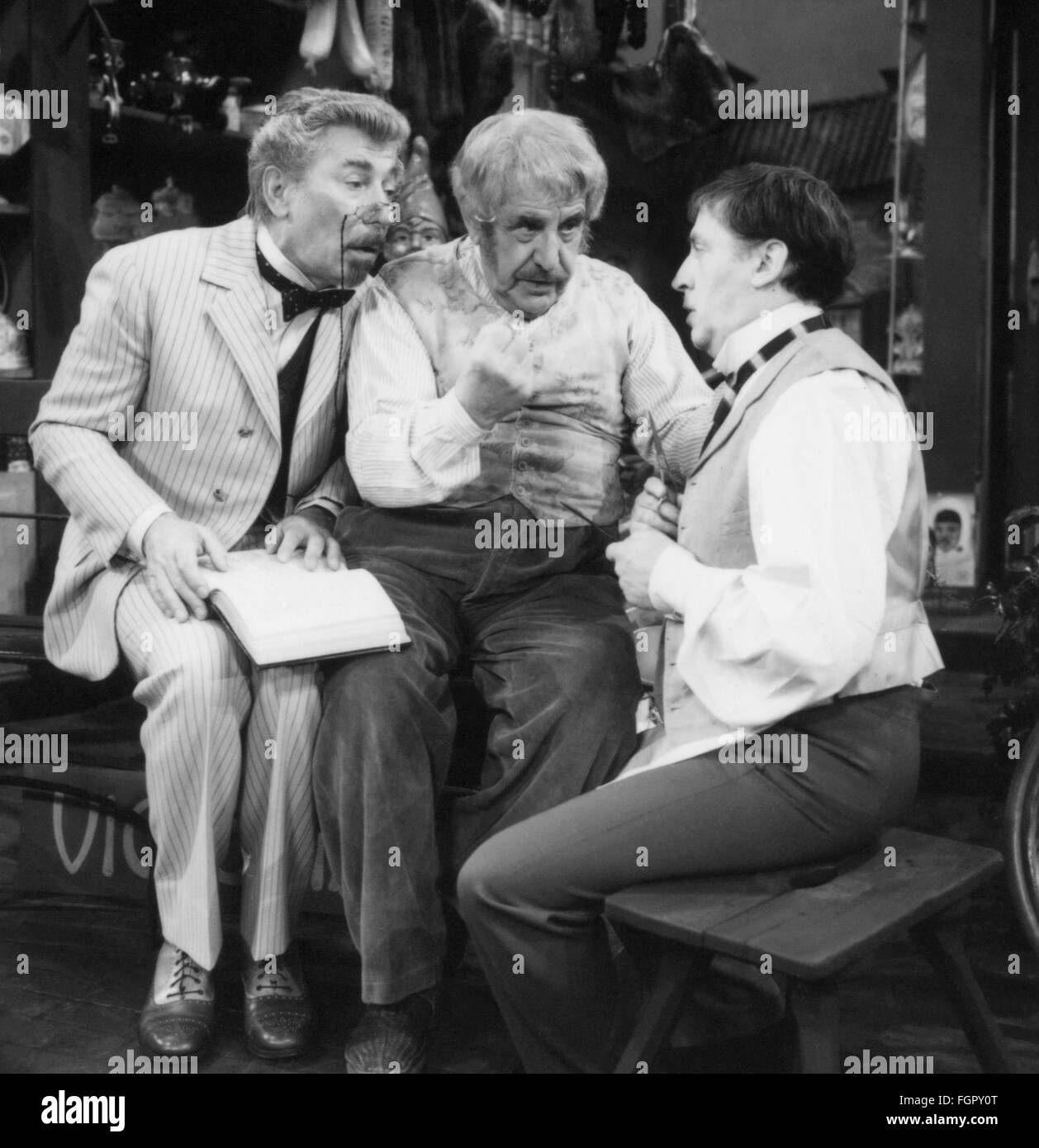 theatre, comedies and comedians - Germany, 'Honorary Citizen' (Ehrenbürger), scene with: Alexander Allerson, Willy Millowitsch, Eddi Arent, Millowitsch Theater, Cologne, ARD telerecording, 15.5.1982, Additional-Rights-Clearences-Not Available Stock Photo