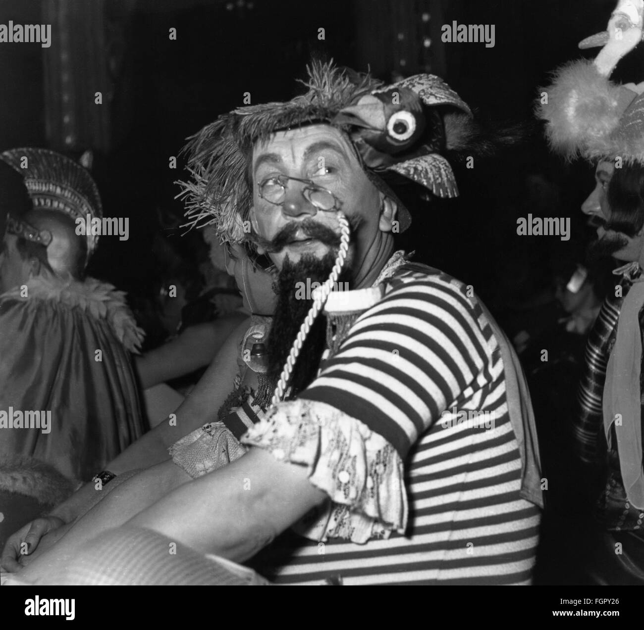 festivities, carnival, feast of the "Damische Ritter" corporation, costumed guest, Löwenbräukeller, Munich, 1958, Additional-Rights-Clearences-Not Available Stock Photo