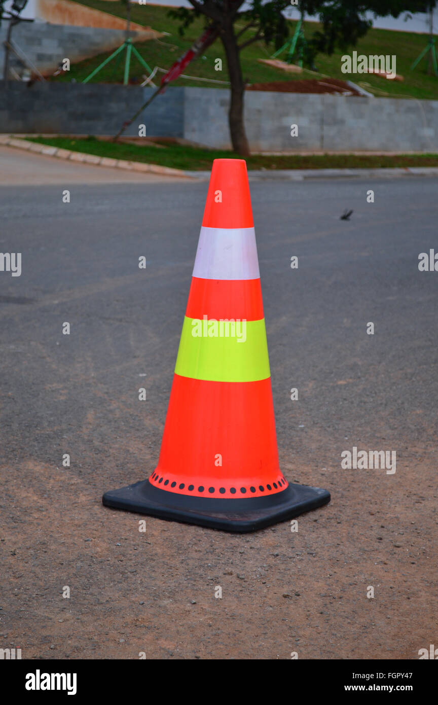 Traffic cone on road car free day Jakarta, Indonesia Stock Photo
