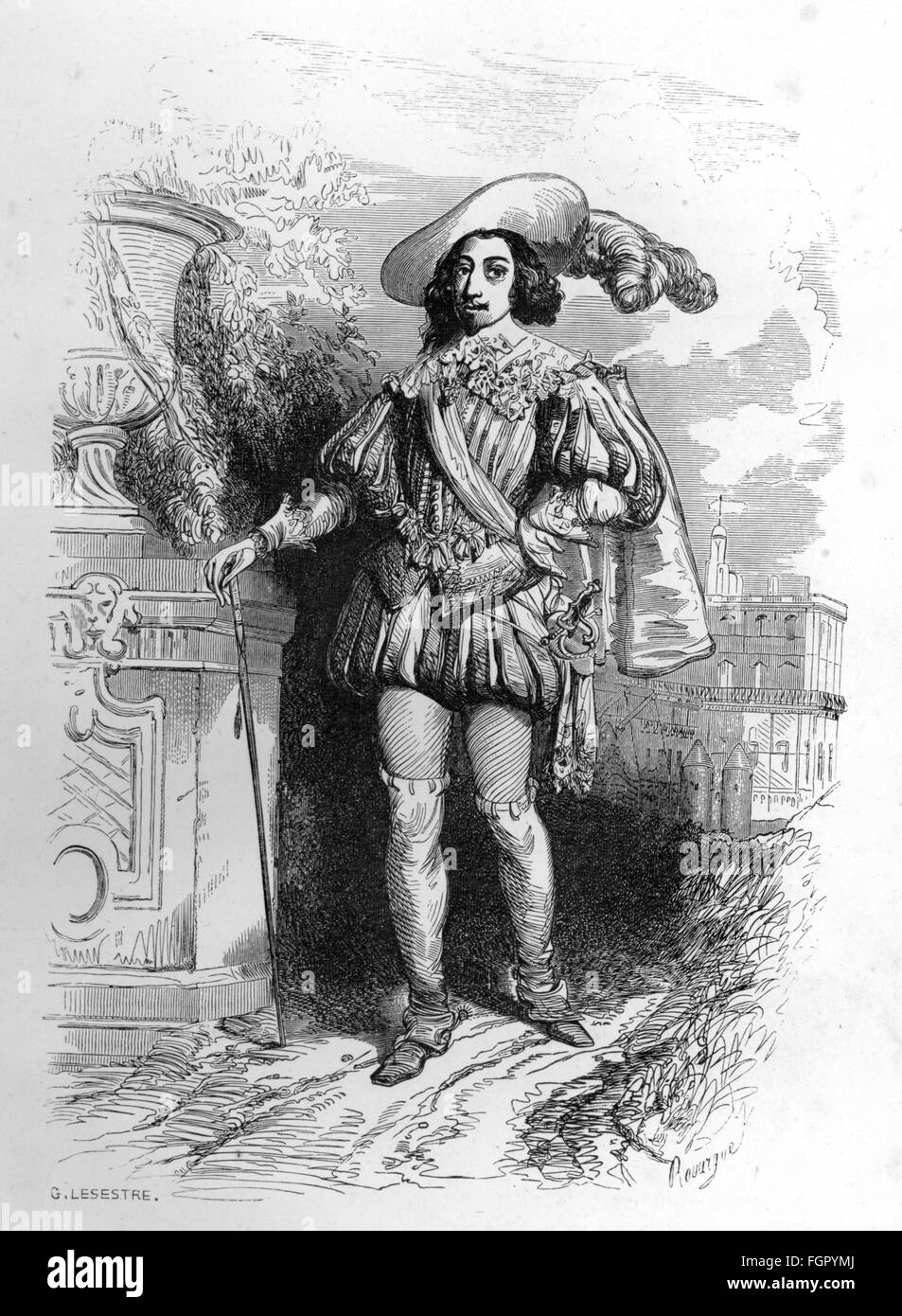 lliterature, "The Three Musketeers" (Les Trois Mousquetaires), by Alexandre Dumas the Elder, 6th chapter, king Louis XIII, wood engraving by G.Lesestre, Dufour et Moulat, Paris, 1851, Additional-Rights-Clearences-Not Available Stock Photo