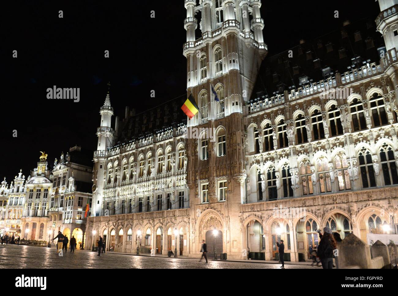 Grand Place in Brussels at night, Jan. 8, 2016. Stock Photo