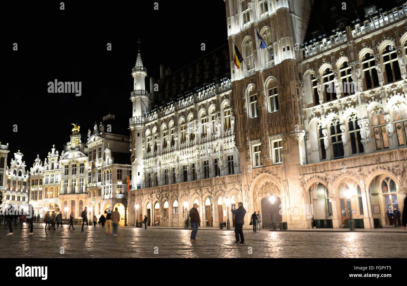 Grand Place in Brussels at night, Jan. 8, 2016. Stock Photo