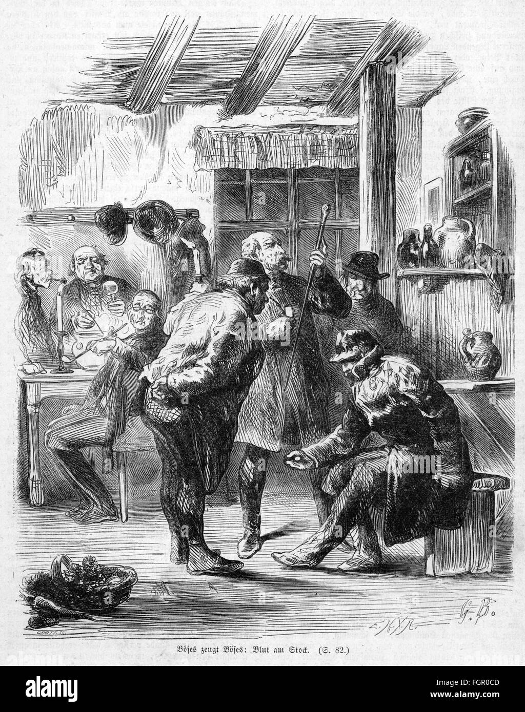 justice, crime, investigation of bloodstains on a cane, wood engraving, 19th century, 19th century, graphic, graphics, half length, standing, sitting, sit, restaurant, inn, inns, tavern, taverns, examining, examine, inquiry, investigations, on-the-spot investigation, make inquiries, investigating, investigate, investigative, investigatory, fact-finding, blood, crime, offence, offense, crimes, offences, offenses, cane, canes, bloodstain, blood stain, bloodstains, crime, historic, historical, male, man, men, people, Additional-Rights-Clearences-Not Available Stock Photo