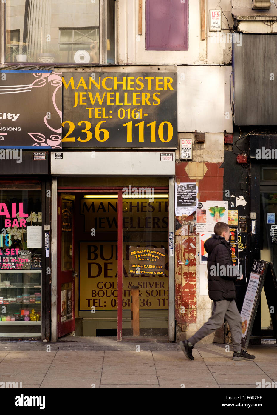 Manchester, UK - 18th February 2016: Basement jewellery business in The Northern Quarter of Manchester Stock Photo
