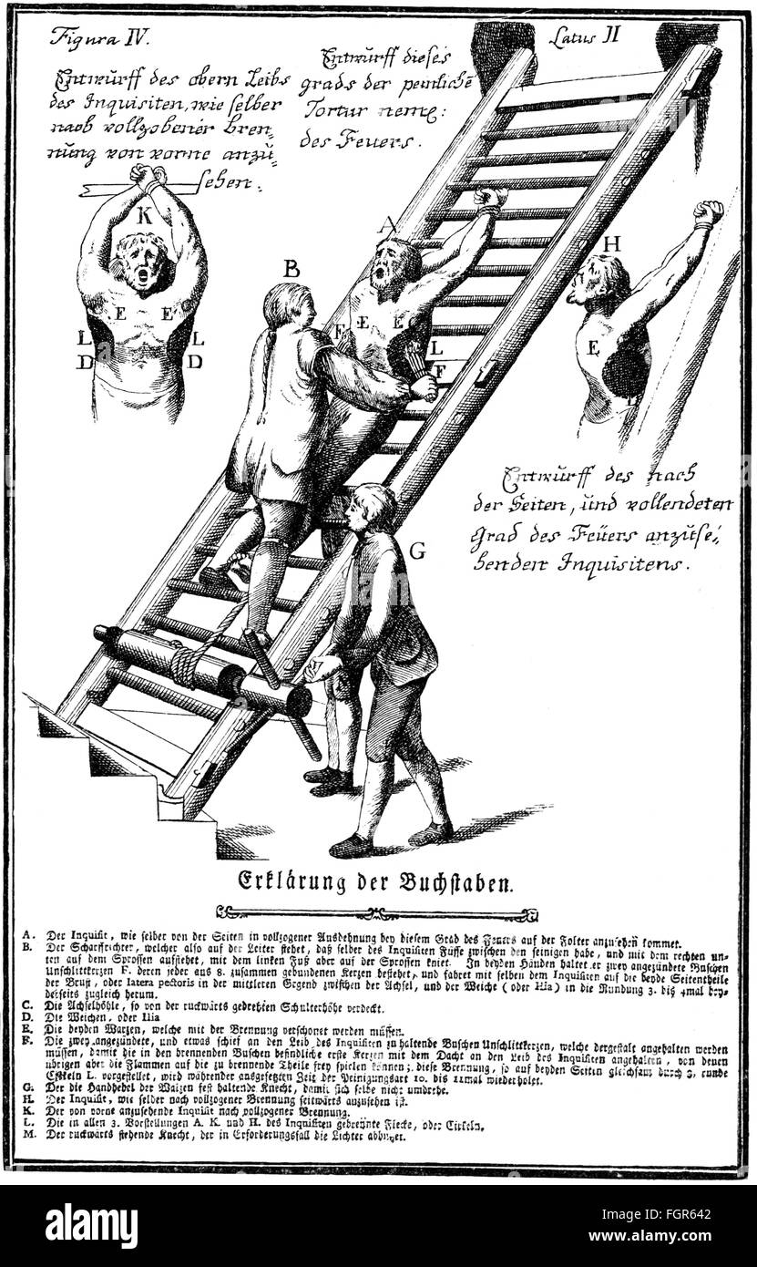 justice, torture, rack, copper engraving, 'Constitutio Criminalis Theresiana', Vienna, 1769, from: Carl Faulmann, 'Im Reiche des Geistes', Vienna - Budapest - Leipzig, 1894, Artist's Copyright has not to be cleared Stock Photo