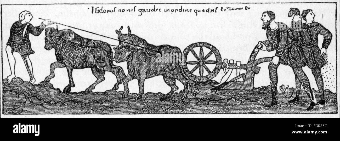 agriculture,farm labour,field,plough with span of oxen,after Anglo-Saxon calendar,British museum,London,wood engraving,19th century,Middle Ages,medieval,mediaeval,graphic,graphics,Great Britain,Anglo-Saxons,Anglo-Saxon,season,seasonal,half length,standing,peasants,peasant,agricultural labourer,peasant labourer,agricultural labourers,peasant labourers,farmhand,worker,workers,working,labouring,laboring,field,fields,ox,span of oxen,team of oxen,team,pull,pulling,drawing,draw,plough,plow,ploughs,plows,tillage,tilth,a,Additional-Rights-Clearences-Not Available Stock Photo
