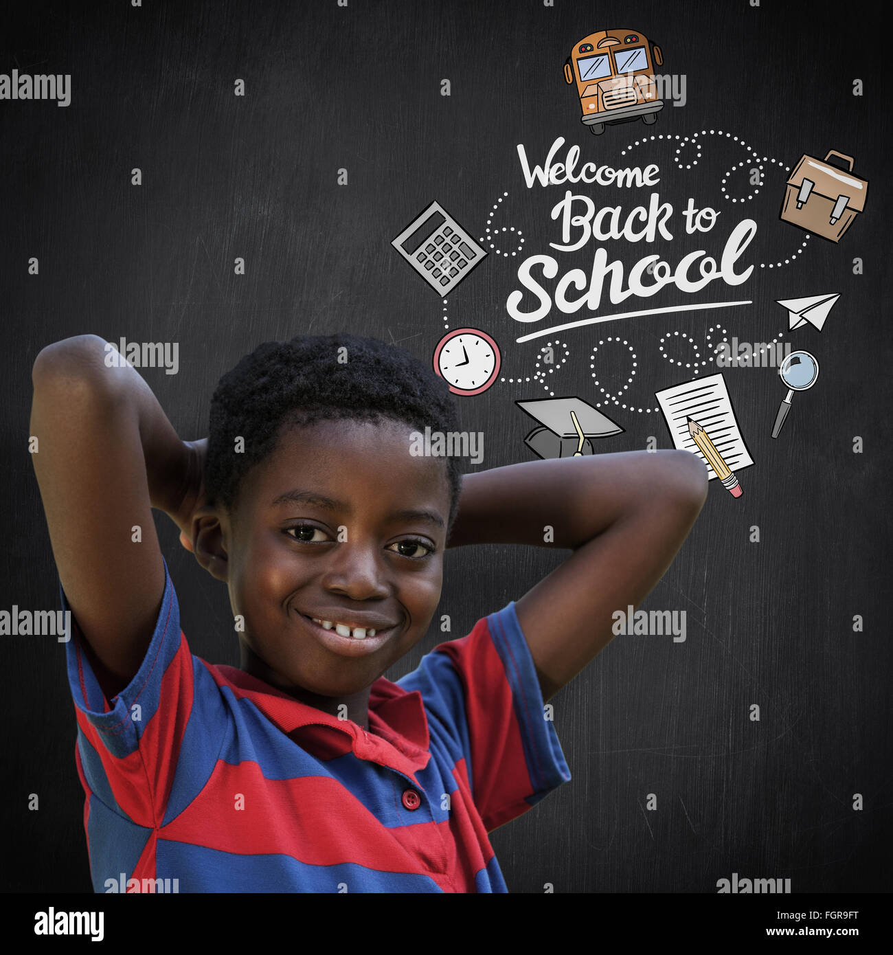 Composite image of cute little boy smiling at camera Stock Photo - Alamy