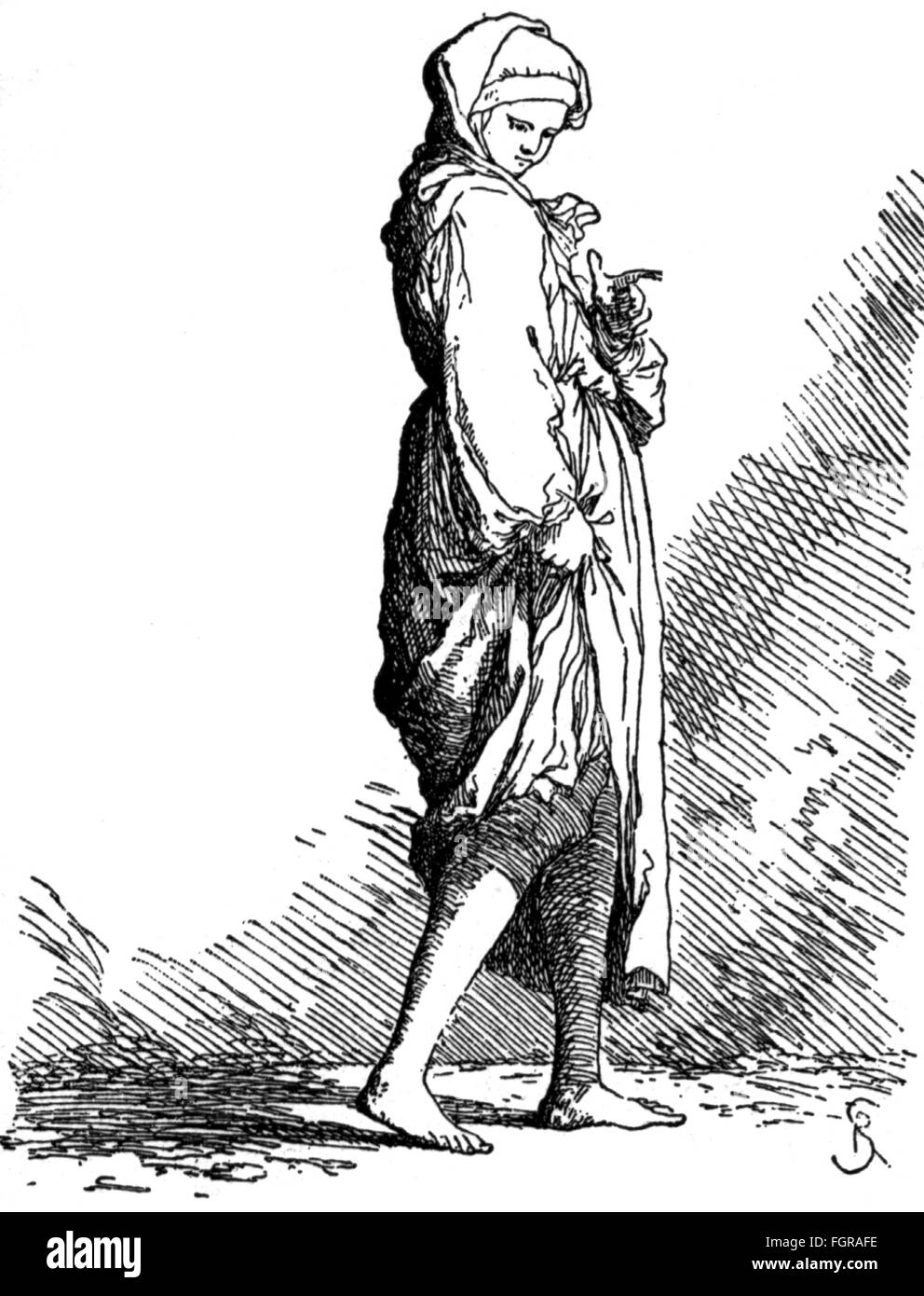 people, prostitution, allure strumpet, etching by Salvator Rosa, Italy