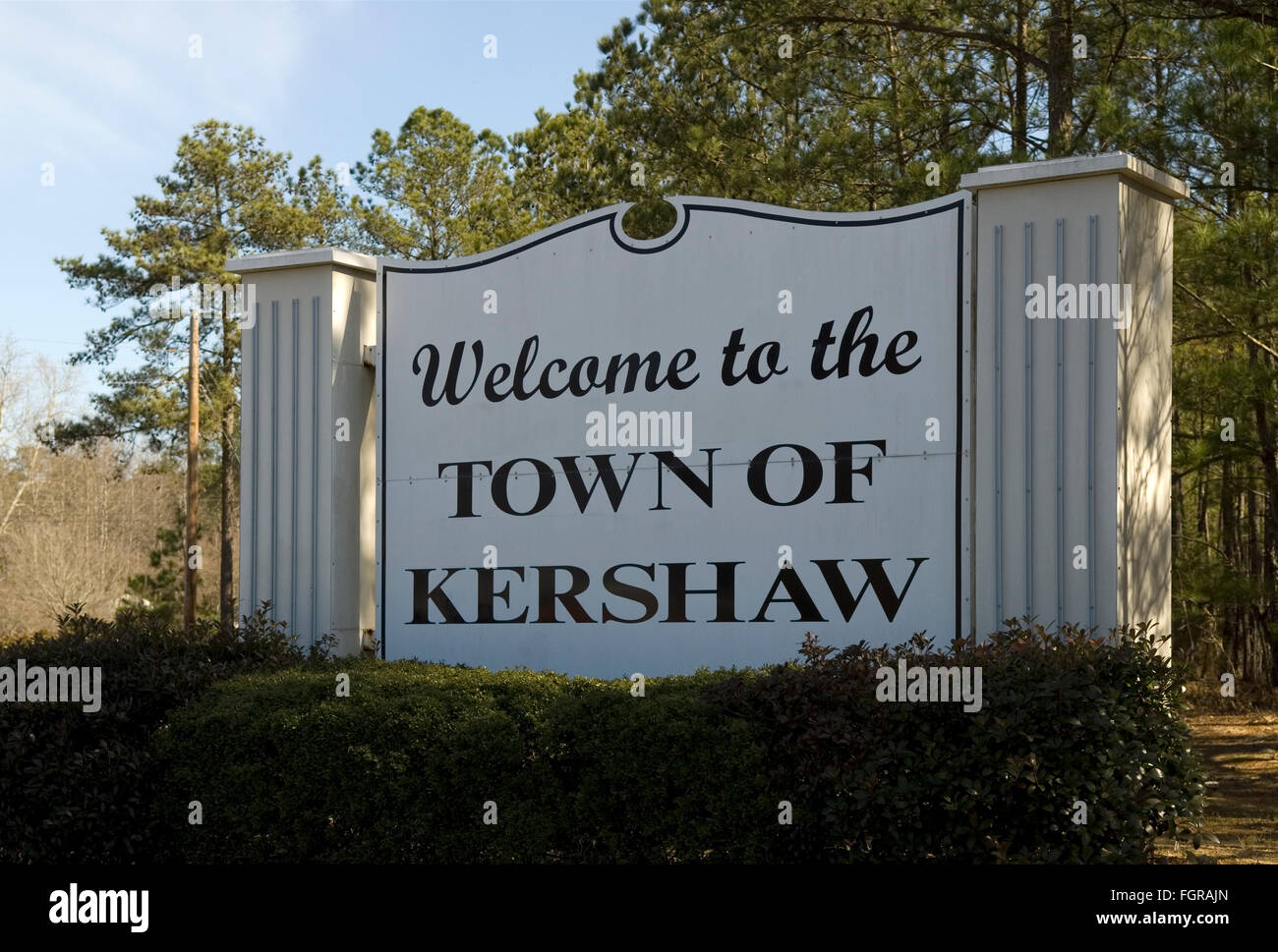 Welcome to Town of Kershaw sign South Carolina, USA Stock Photo