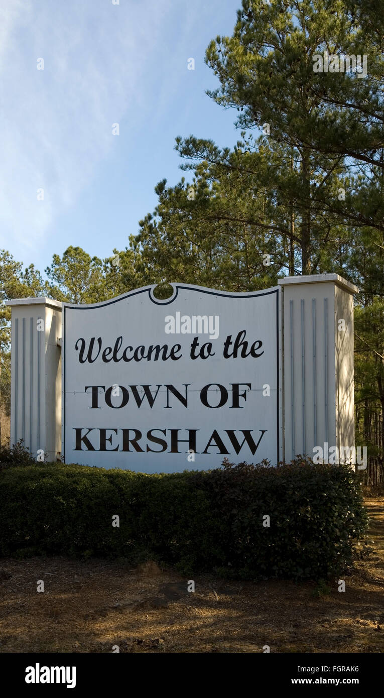 to Town of Kershaw sign South Carolina, USA Stock Photo Alamy
