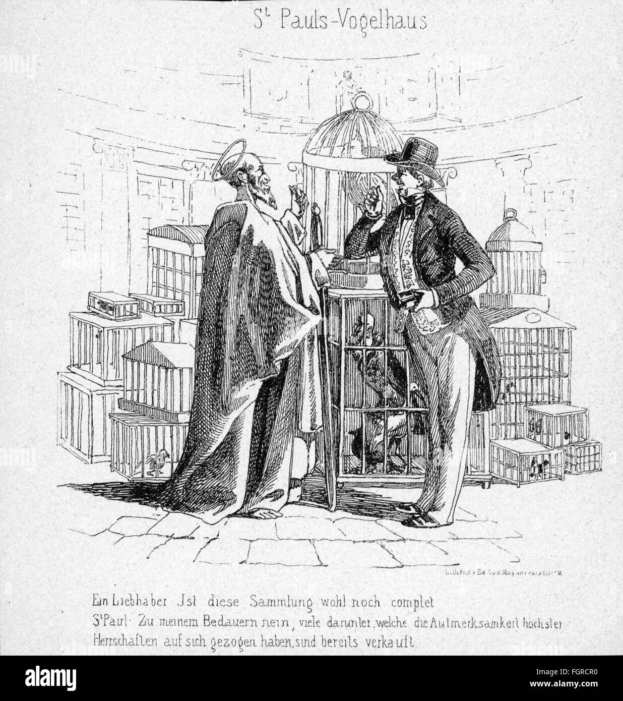 Revolution 1848 - 1849, Germany, caricature on the National Assembly, 'Saint Paul's Aviary', contemporary wood engraving, Additional-Rights-Clearences-Not Available Stock Photo