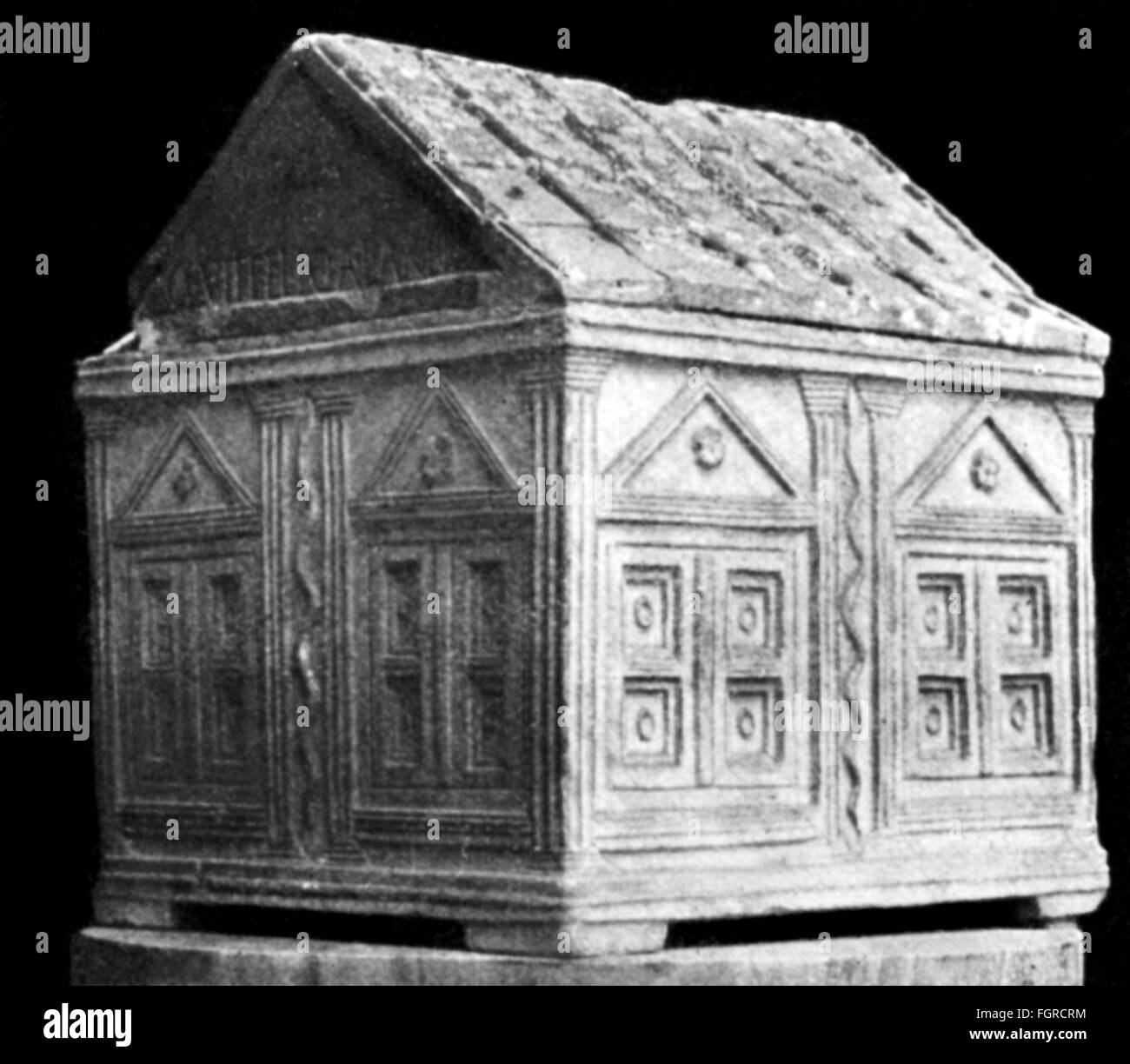death, coffins, ancient Roman urn in shape of a house, Vatican, Rome, Roman Empire, Rome, burial, burials, burning up, ash, ashes, ornament, ornaments, funeral, funerals, interment, interments, entombment, demise, death, dying, die, decease, deceasing, close of life, cremation, coffin, casket, coffins, caskets, ancient world, ancient times, urn, urns, historic, historical, ancient world, Additional-Rights-Clearences-Not Available Stock Photo