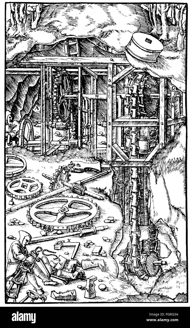 Mining Mine Bucket Elevator For Pumping In A Mine After Drawing By Stock Photo Alamy