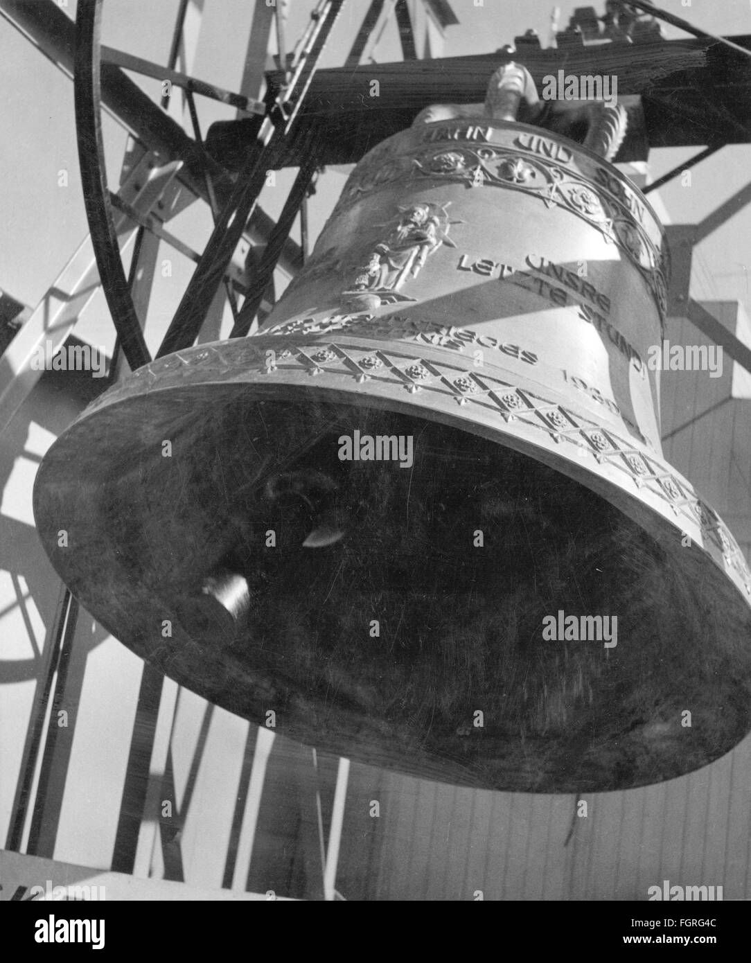 metal, bells, church bell with inscription 'Our Last Hour', 20th century, Additional-Rights-Clearences-Not Available Stock Photo