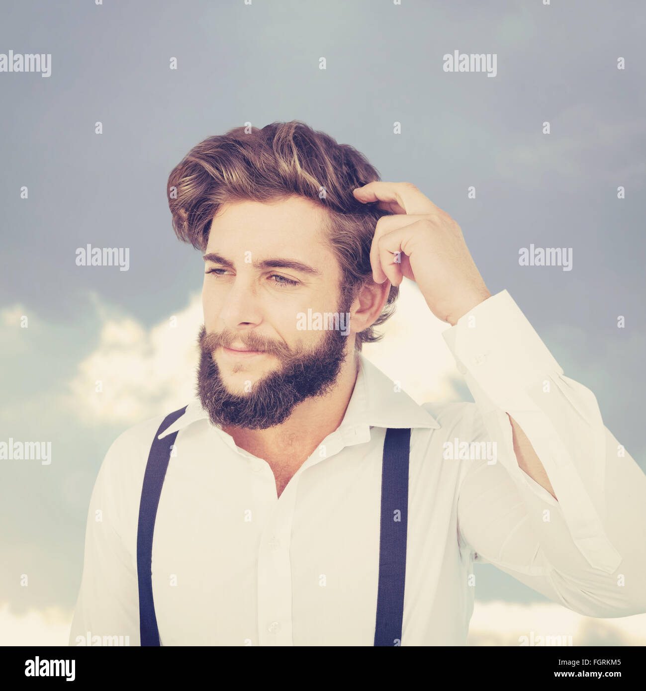 Composite image of hipster scratching head while thinking Stock Photo