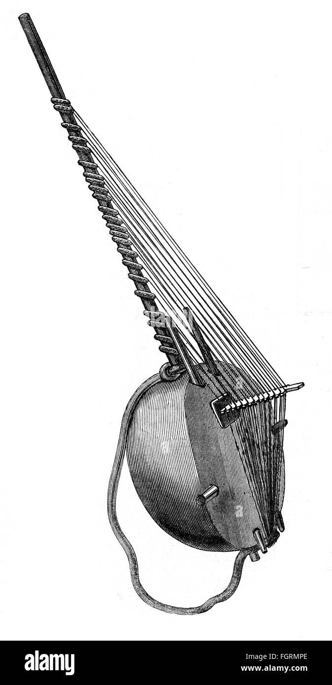 music, musical instrument, plucked instrument, Kasso from Senegambia, wood engraving, 2nd half 19th century, stringed instrument, string instrument, stringed instruments, string instruments, chordophone, musical instrument, musical instruments, clipping, cut out, cut-out, cut-outs, Senegal, Gambia, Africa, plucked instrument, plucked instruments, historic, historical, Additional-Rights-Clearences-Not Available Stock Photo