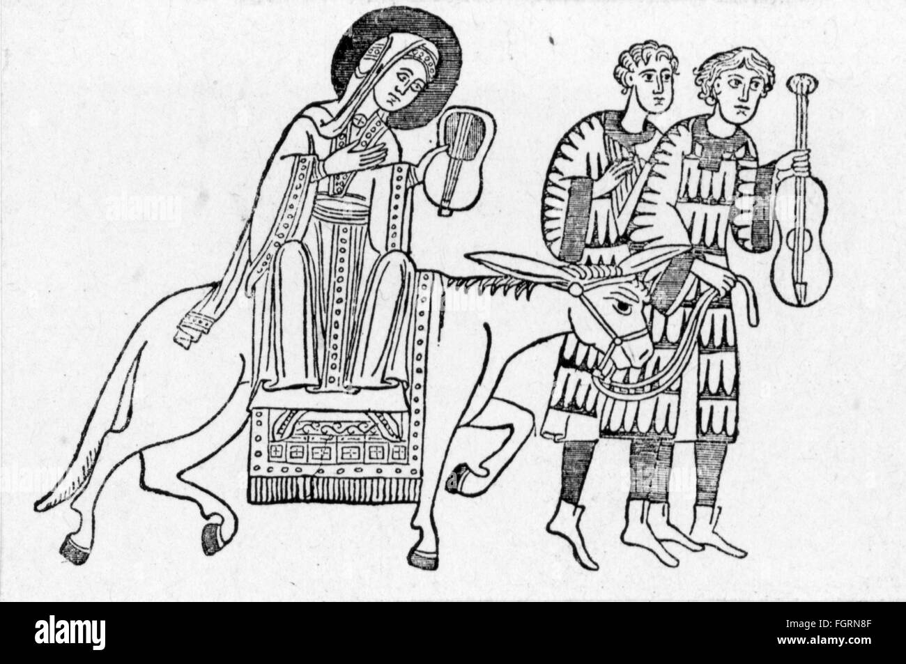 music, musician, bandsmen, King David leader of the chorus, after miniature, psaltery, 11th century, wood engraving, 19th century, animals, animal, donkey, donkeys, riding, musical instrument, instrument, musical instruments, instruments, aulos, Judaism, the Jews, Jewry, Jewishness, Jew, Jews, David, biblical scene, biblical scenes, biblical story, biblical stories, Old Testament, Middle Ages, Romanesque, people, group, groups, roamer, rover, roamers, rovers, bandsman, bandsmen, miniature, miniatures, psaltery, psaltry, historic, historical, Additional-Rights-Clearences-Not Available Stock Photo
