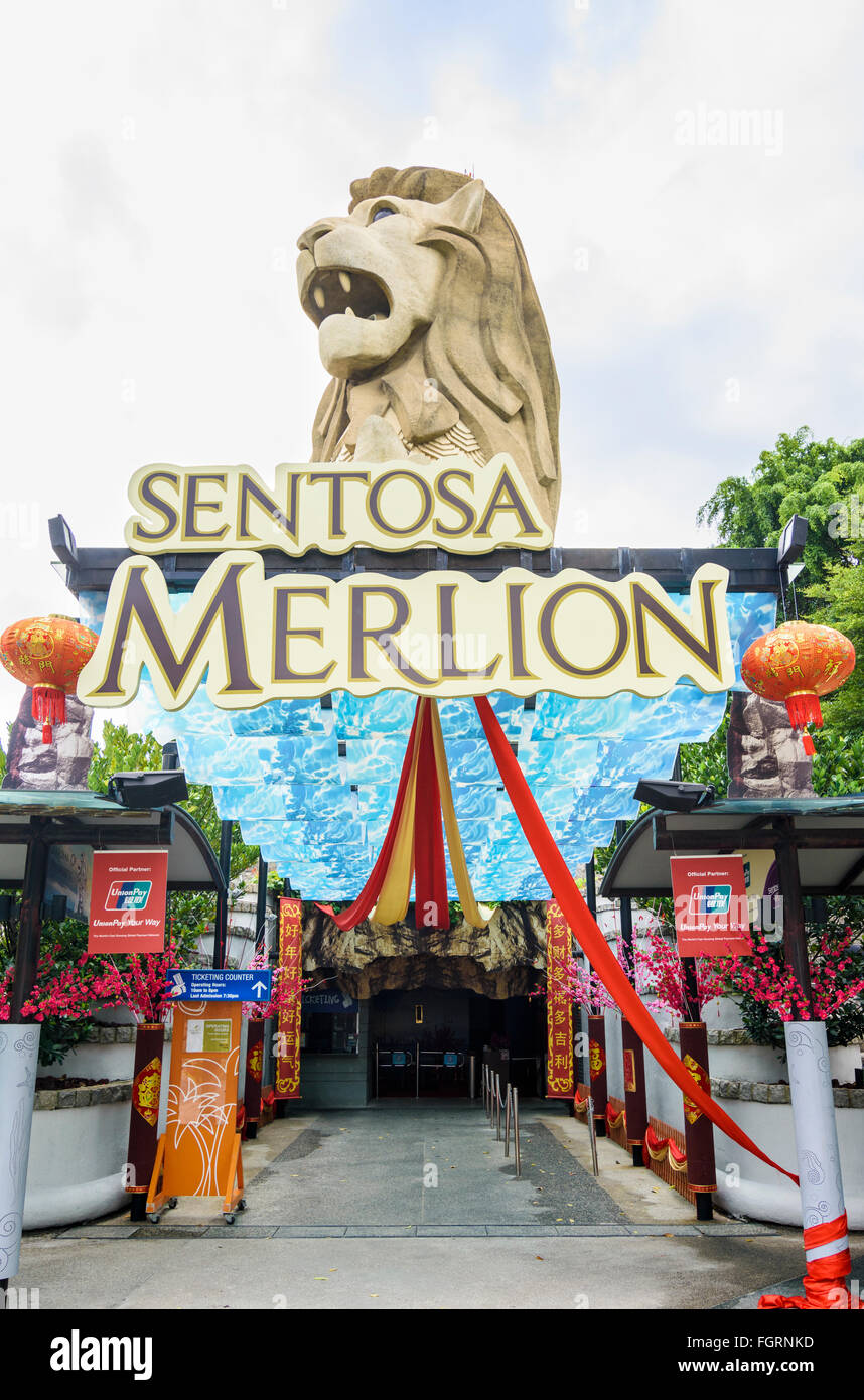 Entrance to the Merlion Statue and tour on Sentosa Island, Singapore Stock Photo