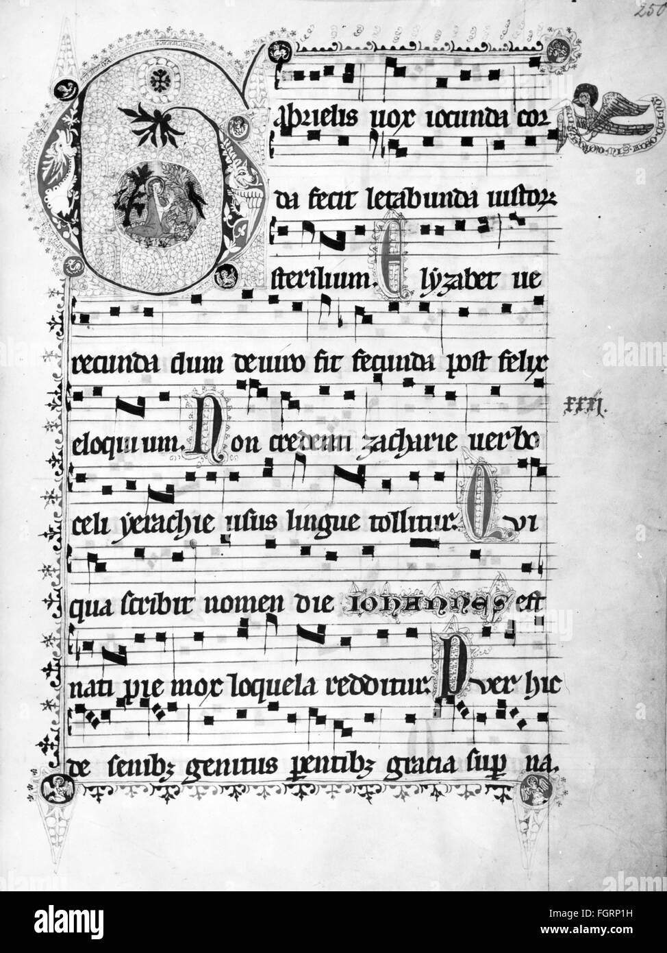 music, notes, neume, page from a missal with fourline neume, late 13th