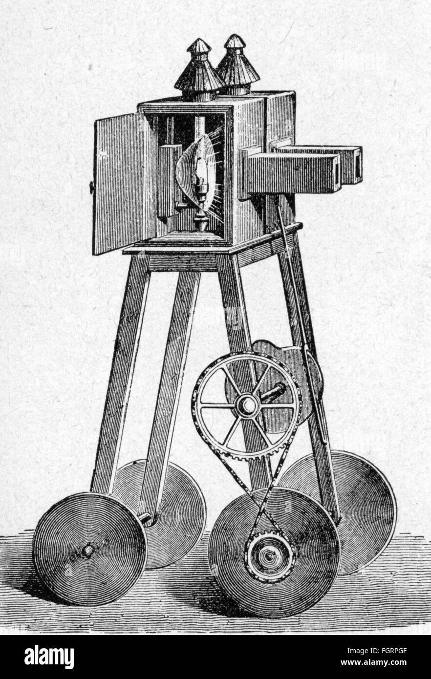 movie / cinema, Laterna magica, magic lantern for fog images, wood engraving, 19th century, 19th century, graphic, graphics, object, objects, stills, projector, projectors, project, projecting, lamp, lamps, box, boxes, Camera obscura, historic, historical, Additional-Rights-Clearences-Not Available Stock Photo