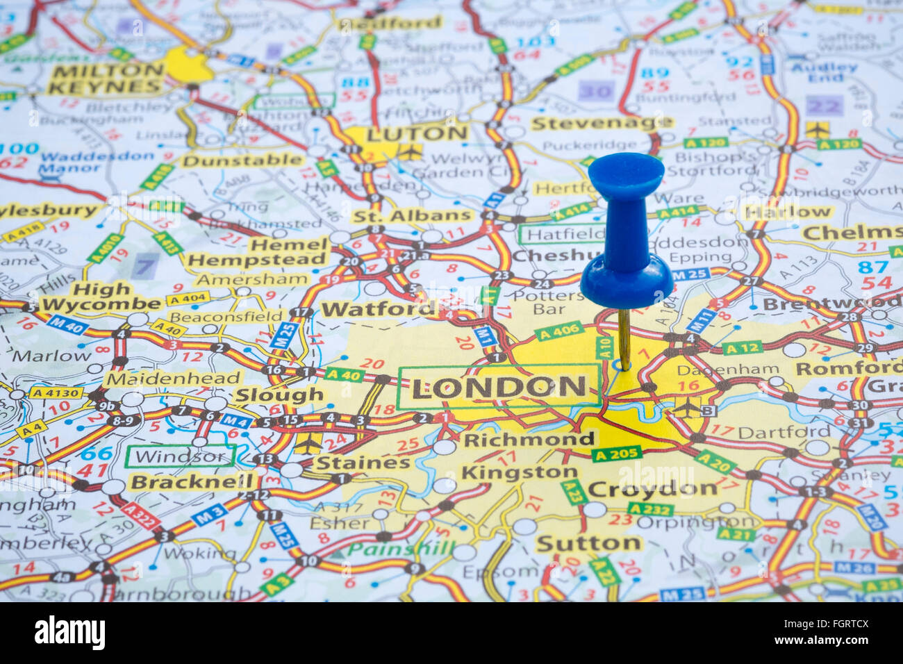 Blue map pin showing London, UK. Stock Photo