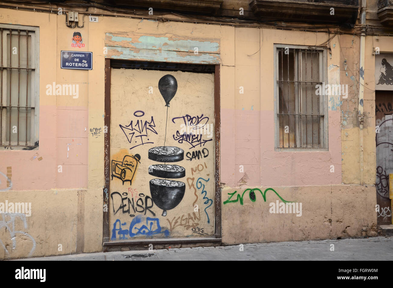 graffiti covered walls in Barrio del Carmen, Valencia Spain Stock Photo