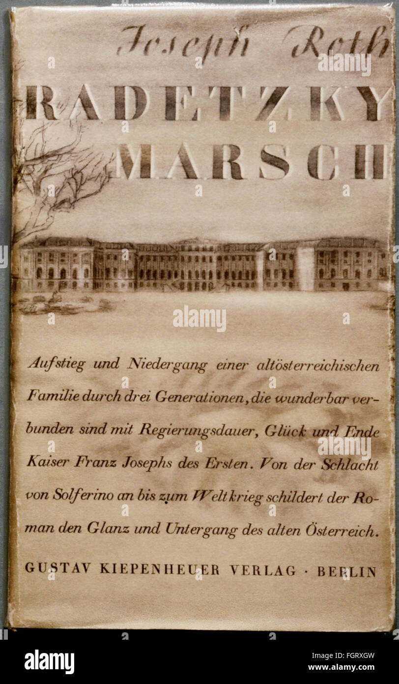 literature, titles and title pages, 'Radetzkymarsch' (Radetzky March), by Joseph Roth (1894 - 1939), first edition, Berlin, 1932, Additional-Rights-Clearences-Not Available Stock Photo