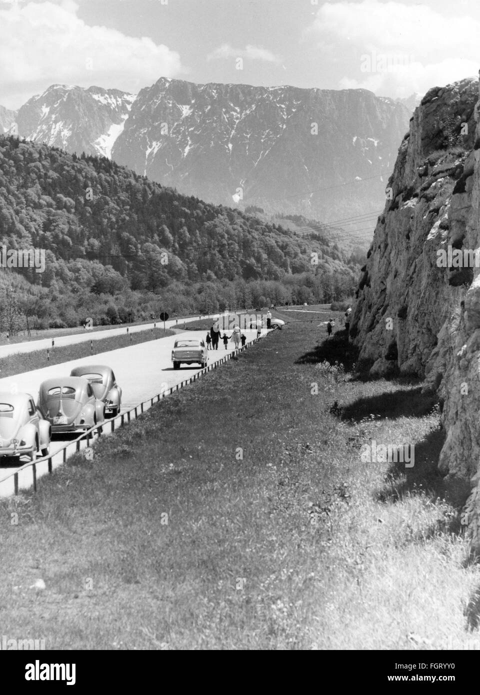 transport / transportation, car, parking, resting place in the Lower Inn Valley, Tyrol, late 1950s, Additional-Rights-Clearences-Not Available Stock Photo