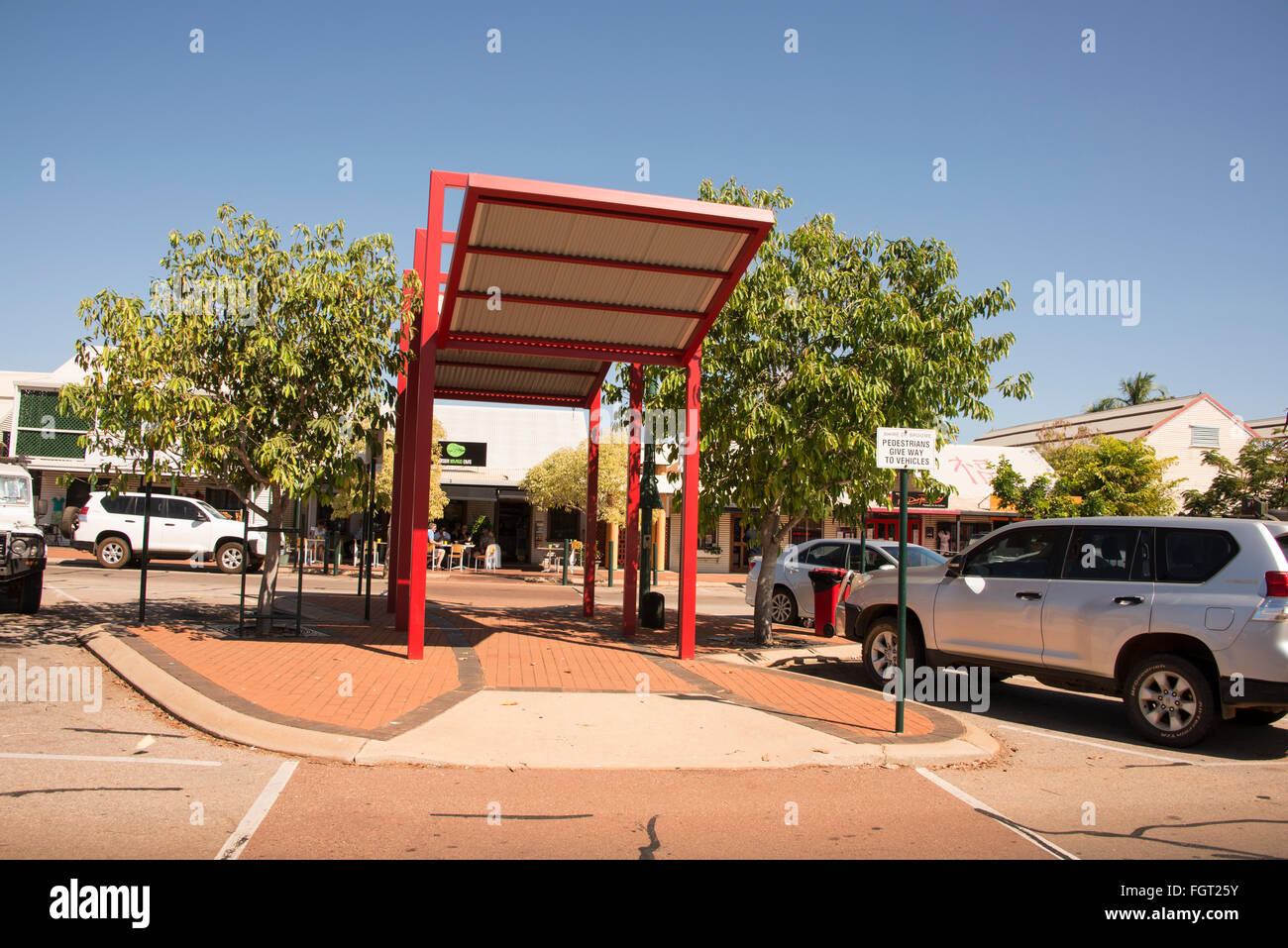 A Chinese styled red wooden structure on Carnarvon Street in Chinatown in Broome, a coastal