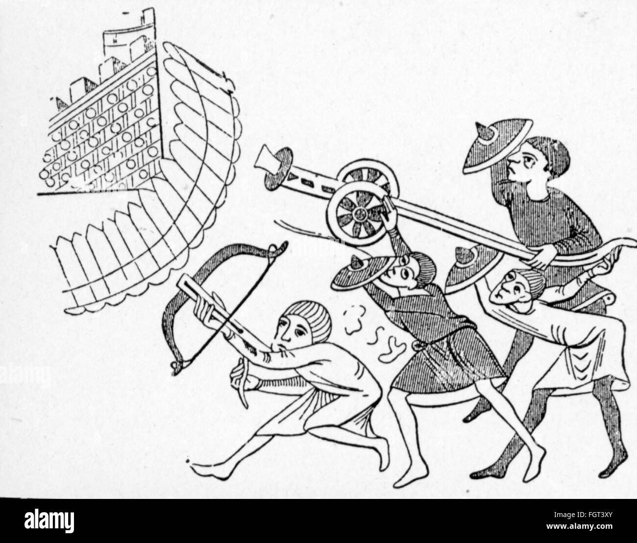 Siege, employment of a battering ram, 10th century Stock Photo